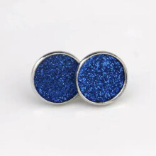 Pendientes de botón redondos de cuero sintético con purpurina estilo bohemio RSAMD para mujer, joyería navideña - Azul