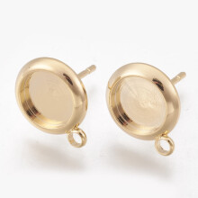 Ohrsteckerfassungen aus Messing mit Öse, nickelfrei, 18 Karat vergoldete Fassung: 8 mm x 13,5 x 11 mm, Loch: 2 mm
