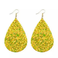 Pendientes navideños RSAMD de piel vegana verde con purpurina en forma de lágrima para mujer - Amarillo