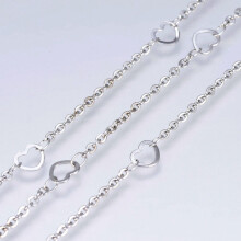 Catene in acciaio inox 304 da 1 m con maglia a cuore, piatte, ovali, colore acciaio inox 5x6,4x0,4 mm, maglia: 2x1,9x0,3 mm