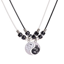 rygai2Pcs Collane con ciondolo, catena a croce galvanizzata bianca e nera, motivo a perline, gioielli ipoallergenici per coppia Tai Chi, regalo