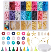 DIY-Schmuckset mit Polymer Clay, Kaurimuscheln, Anhängern aus einer Legierung, Messingperlen, Gummiband und Nylonfaden – gemischte Farben