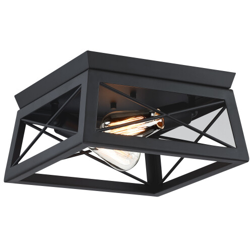 Unbranded2Light Caged Square/Rectangle Flush Mount Fixture Matte Black 1