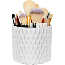 Organizzatore per trucchi con porta pennelli, organizer cosmetico girevole a 360, scatola portaoggetti di grande capacità per tavolo da trucco,