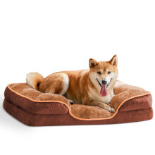 Huisdierbed van traagschuim voor kleine honden en katten met wasbare, afneembare hoes, antislip onderkant, waterdichte voering en eierdoosstructuur