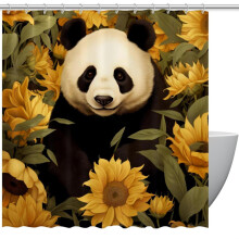 Panda Zonnebloem Douchegordijn Waterdicht Badkamergordijn met Oogjes en Haken Douchegordijnen 60" x 72"
