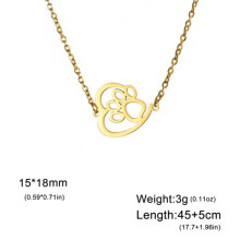 Collana con ciondolo a forma di cuore con impronta di zampa di gatto o cane, in acciaio inossidabile, 45-50 cm, colore oro.