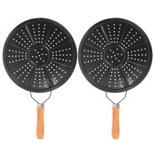 2 placas reductoras de calor para estufas eléctricas, de gas e inducción, difusoras con mango de madera, para cafeteras, de hierro fundido, para