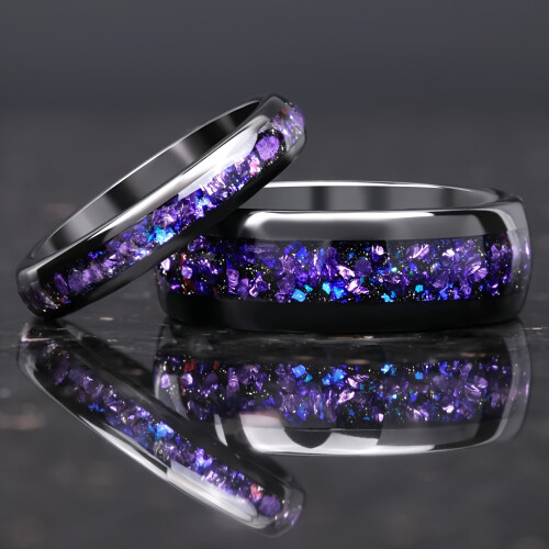 1 τεμάχιο 4 χιλιοστών δαχτυλίδι Starry Sky Series Nebula Space Black Tungsten, για άνδρες και γυναίκες, 2