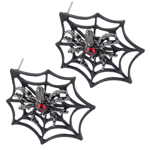 Edderkoppespind Øreringe til Kvinder - Halloween Smykkesæt (Sort