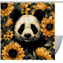 Cuirtín Cithfholcadáin Panda Sunflower Cuirtín Seomra Folctha Uiscedhíonach le Grommets agus Crúcaí Cuirtíní Cithfholcadáin 60" x 72"