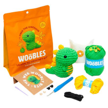 Woobles beginners haakpakket met eenvoudig erwtengaren, zoals te zien in Shark Tank Dinosaur.