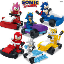 6-teiliges Sonic-Baustein-Mini-Actionfiguren-Set mit Cartoon-Autos, zusammengebauten Minifiguren, Spielzeug für Kinder, Jungen und Mädchen,