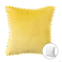 Decoratief sierkussen met vulling voor de kerstperiode (Phantoscope), Pom Pom Velvet-serie, 51 x 51 cm, geel, 1 stuk