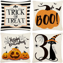 Clúdaigh Piliúir Vorkoi Oíche Shamhna 18x18 Tacar de 4 Chlúdach Piliúir Trick or Treat Maisiúcháin Clúdach Leaba Tolg Línéadaigh Oíche