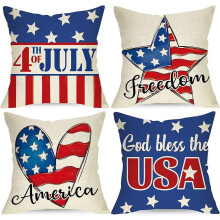 Patriotische Kissenbezüge mit Sonnenblumenmotiv zum 4. Juli, 45 x 45 cm (4er-Set), USA Freedom Star Stripes Kissenbezüge für Frühling, Sommer und