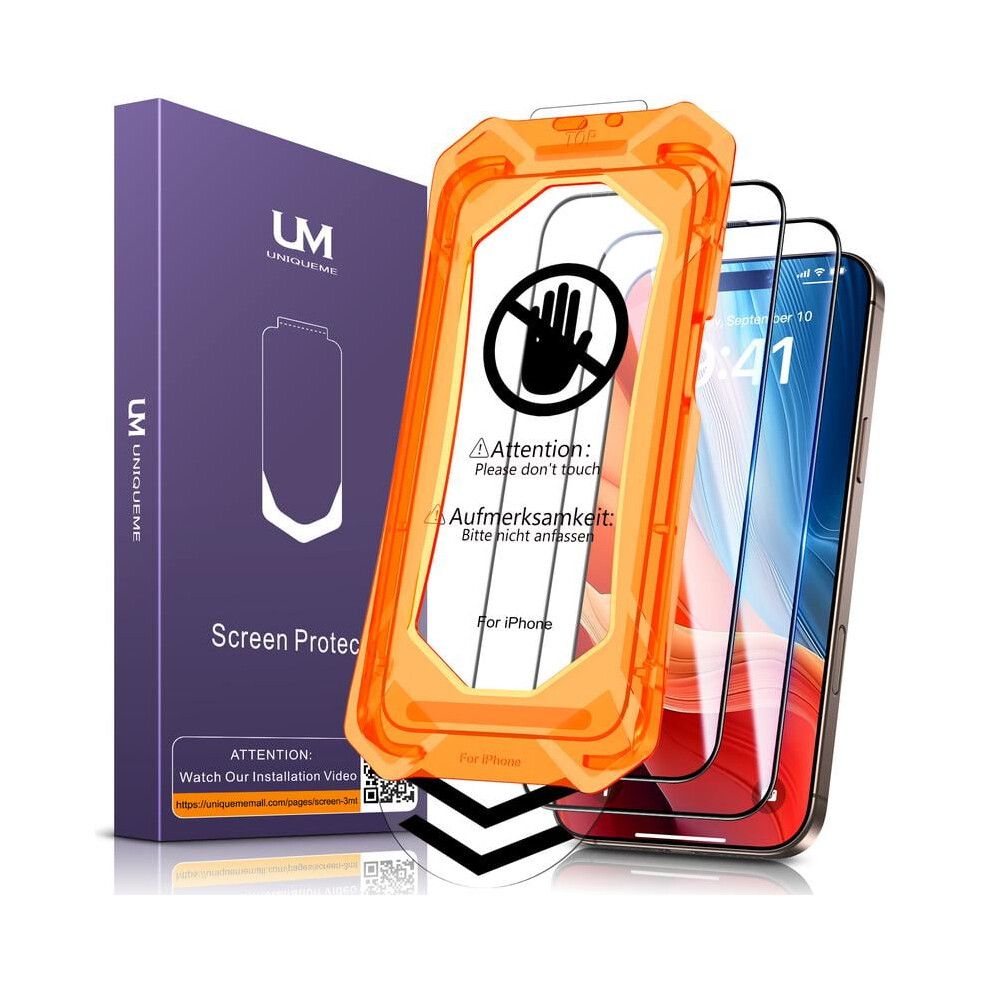 Uniqueme Screen Protector For Iphone16/15/14/13/12 - Military Grade Shatterproof, 9H+ Hardness Tempered Glass Full Coverage, Easy Install, 2 Packs 9048212698012