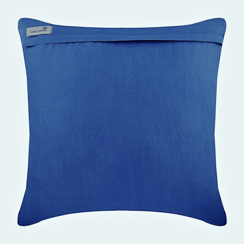 Capa de almofada quadrada azul royal de 45x45cm (18x18 polegadas), algodão e linho, estampa floral com folhas e miçangas - Day Dreamer 2