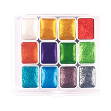 Set de acuarelas, 12 colores de acuarelas metálicas brillantes, kit de materiales de dibujo para pintura artística.