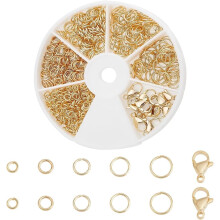 24 karátos aranyozott ékszerkapocs készlet 530 db 4/5/6/7/8 mm-es nyitott váltógyűrű 10 db 12x7 mm-es homárkarom kapoccsal 304 rozsdamentes
