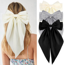 3er-Set Haarschleifen für Damen und Mädchen, große, naturweiße Satin-Haarbänder, extra lange Haarspangen, Weihnachtsgeschenk (kompatibel mit