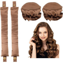 Conjunto de rolos de cabelo e fita de cetim - faça cachos no cabelo durante a noite. Marrom.