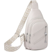 Dámská crossbody kabelka z měkké umělé kůže s širokým popruhem, vícedílná náprsní a bederní taška, bílá - vhodná pro aktivní