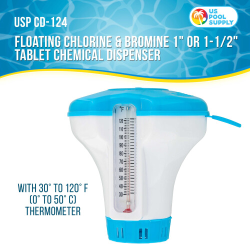 US Pool Supply Spa & Υδρομασάζ Πλωτός Διανομέας Χλωρίου/Βρωμίου 4-1/2" με Θερμόμετρο 120F, 1