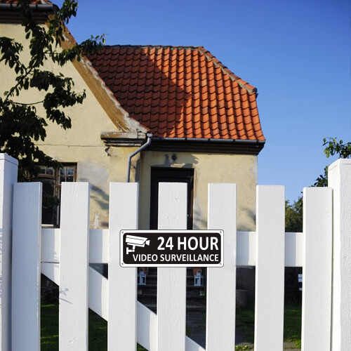 Pacote com 4 placas de metal refletivas de 25,4 x 17,8 cm (10 x 7 polegadas) para vigilância, compatíveis com sistemas de CFTV, resistentes a raios 2