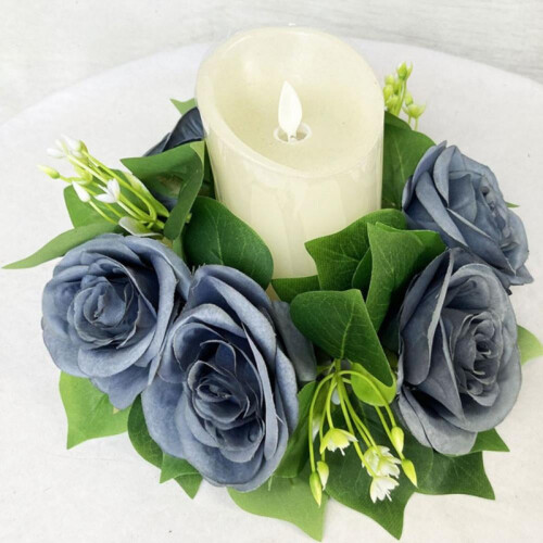 Coroa de Velas Pequena em Formato de Guirlanda, 25cm/9,8 polegadas - Decoração Floral Artificial com Rosas Vermelhas Vinho - Centros de Mesa e 1