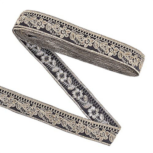 10Yards30mm Μαύρο Χρυσό Vintage Ζακάρ Κορδέλα με Φυλλικά Φύλλα Κεντημένο Υφασμένο Σχέδιο 1