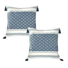 Față de pernă decorativă cu ciucuri, 45x45 cm, albastru marin / | Față de pernă geometrică boho * 2 buc