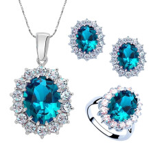 3 stuks ovale oorbellen, ketting en ring met imitatie-edelstenen en strass-steentjes, damessieraden
