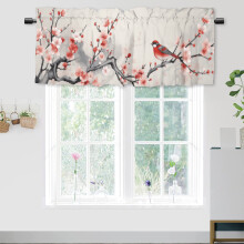 Cortinas de cozinha com estampa de flor de cerejeira japonesa, pintura abstrata asiática, pequenas cortinas para janelas de banheiro, sala de estar
