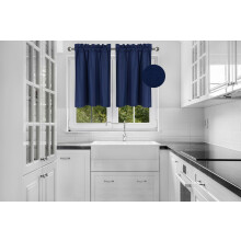 Conjunto de 2 cortinas curtas lisas azul-marinho R16, com bolso para varão, para janela de cozinha, translúcidas, 76 cm de largura x 61 cm de