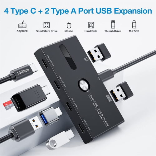 Διανομέας USB C 10Gbps, διαχωριστής 6 θυρών, σε διανομέα για υπολογιστή, φορητό 1