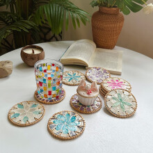 Porta-copos de mesa Hariumiu, feito à mão com conchas do mar, almofada isolante artística, tapete de mesa prático para casa.