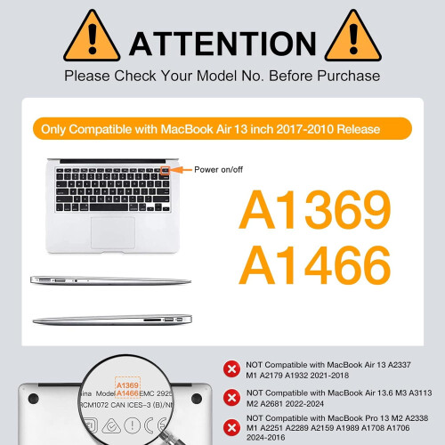 Συμβατό με θήκη MacBook Air 13 ιντσών (Μοντέλα: A1369 & A1466, παλαιότερη έκδοση 2010-2017), 1