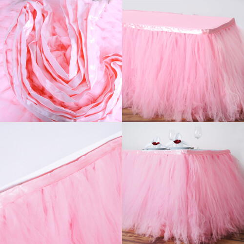 Saia de mesa de tule multicamadas BalsaCircle21feet rosa 2