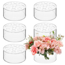 Conjunto de 6 peças de arranjos florais em acrílico para decoração de mesas de jantar e casamentos, com vasos redondos de 12 furos.