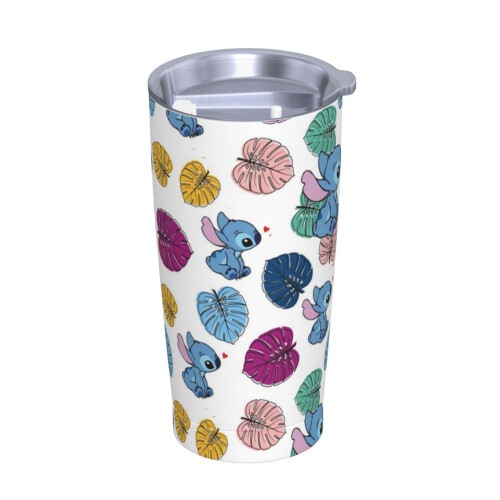 Ποτήρι καφέ ταξιδιού Cartoon Stitch 20Oz από ανοξείδωτο ατσάλι, αδιάβροχο με καλαμάκι και 1