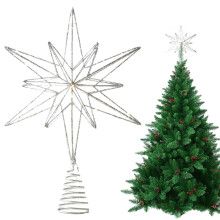 Large 13" Silver Christmas Star Tree Topper with 20 LED Lights, Glitter Sparkle Xmas Ornament for Holiday Home Decor