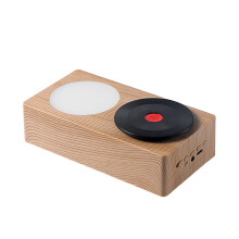 PAVEOS Woodgrain 5.0 Bluetooth-högtalare med Atomic Vinyl Retro-skivspelare och nattlampa, brun, kompatibel med AUX