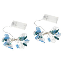 Conjunto de 2 luzes de corda com tema oceânico, em formato de conchas, cavalos-marinhos e búzios. Ideal para decoração de praia. 2 metros de