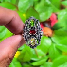 Anello in argento sterling 925 con granato naturale del Mozambico e citrino, misura 10