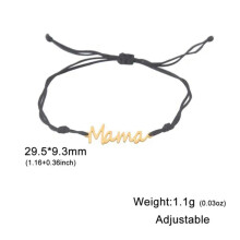 Pulseira com Pingente RSAMD Letters Mama para Mulheres, Pulseira de Cordão em Aço Inoxidável, Joias em Preto e Dourado