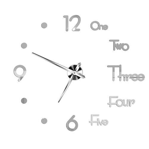 3D Large Wall Clock DIY Acrylic Mirror Decal, 37 inch (90cm), Multiple Styles, Silver - Home Decor