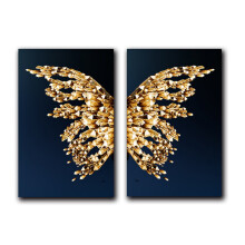 Abstraktes Wandbild mit goldenem Schmetterling auf Leinwand, 38 x 58 cm (15 x 23 Zoll), nordischer Stil, für Wohnzimmer, Schlafzimmer, ohne Rahmen