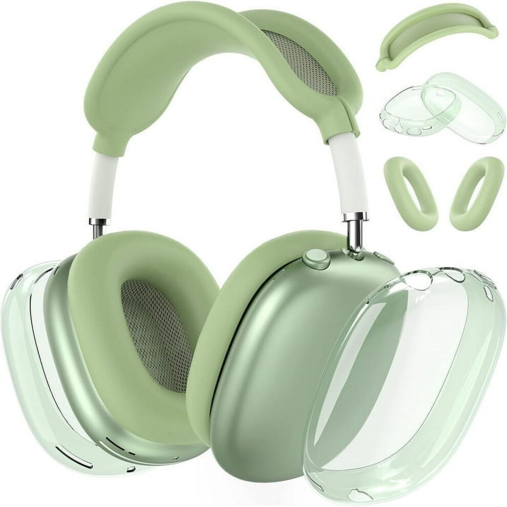 Transparent Silicone Protector for compatible with Apple compatible with AirPods Max, Clear Soft TPU Case Cover with Green Trim, Ear Cups & Headband