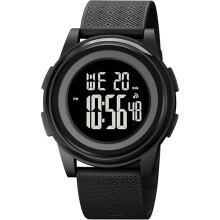 Orologio digitale sportivo ultra sottile e minimalista da uomo, impermeabile, con display grandangolare e cinturino in gomma, colore nero.